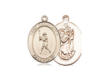 14kt Solid Gold St. Christopher Baseball Medal Pendant 3/4 x 1/2 inch handcrafted in USA by Bliss Manufacturing