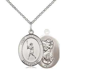 Sterling Silver St Christopher Baseball Medal Necklace 3/4 inch pendant on 18 inch chain by Bliss