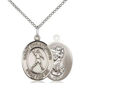 Sterling Silver St. Christopher Football Pendant Necklace 3/4x1/2 inch with 18 inch curb chain handcrafted by Bliss
