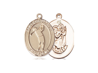 14kt Solid Gold St. Christopher Golf Medal Pendant 3/4 x 1/2 handcrafted by Bliss Manufacturing USA