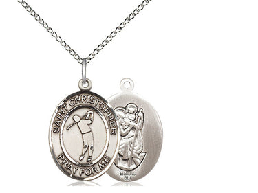 Sterling silver St. Christopher golf medal necklace with 3/4 inch pendant on 18 inch chain by Bliss