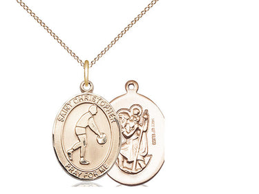 14kt Gold Filled St. Christopher Basketball Medal Necklace 3/4 inch by 1/2 inch on 18 inch chain by Bliss