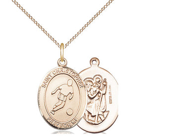 14kt Gold Filled St. Christopher Soccer Medal Necklace 3/4 inch by 1/2 inch with 18 inch Chain by Bliss