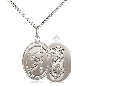 Sterling Silver St. Christopher Soccer Medal Necklace 3/4 inch by 1/2 inch with 18 inch Chain by Bliss