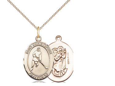 Gold Filled St. Christopher Ice Hockey Medal Necklace 3/4 x 1/2 inch with 18 inch Chain by Bliss