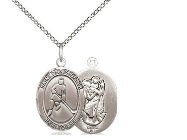 Sterling Silver St. Christopher Ice Hockey Medal Necklace 3/4 x 1/2 inch with 18 inch Chain by Bliss