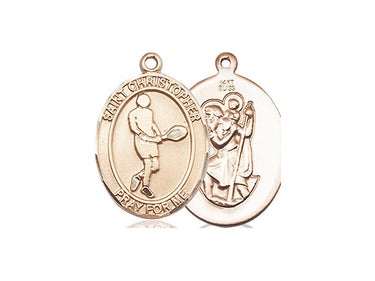 14kt Solid Gold St. Christopher Tennis Medal Pendant 3/4 inch by 1/2 inch handcrafted by Bliss