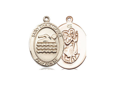 14kt Solid Gold St. Christopher Swimming Medal Pendant 3/4x1/2 inch by Bliss Manufacturing