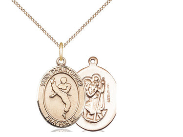 14kt gold filled St. Christopher patron saint medal necklace, 3/4x1/2 inch pendant with 18 inch chain, handmade by Bliss Manufacturing USA