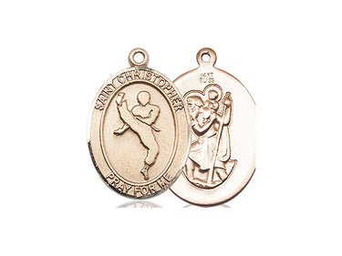 14kt Solid Gold St. Christopher Martial Arts Medal Pendant 3/4 x 1/2 inch Medium by Bliss USA