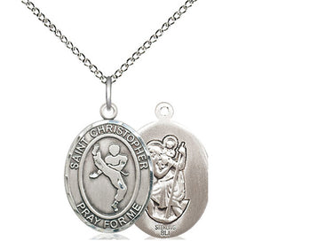 Sterling silver St. Christopher martial arts medal necklace with 3/4 inch pendant on 18 inch curb chain, handcrafted by Bliss