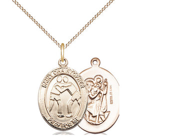 14kt Gold Filled St. Christopher Wrestling Medal necklace 3/4 inch with 18 inch chain by Bliss