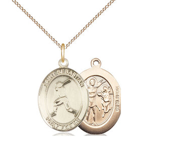 Gold Filled St Sebastian Baseball Medal Necklace 3/4 inch pendant on 18 inch chain handcrafted by Bliss