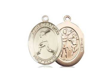 14kt Solid Gold St Sebastian Baseball Medal Pendant 3/4 inch crafted in USA by Bliss Manufacturing