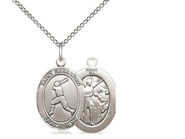 Sterling silver St. Sebastian baseball medal necklace, 3/4 inch pendant on 18 inch chain, handcrafted by Bliss