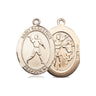 14kt solid gold St. Sebastian football medal pendant, 3/4 x 1/2, handcrafted in USA by Bliss Manufacturing
