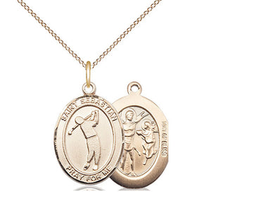 14kt Gold Filled St. Sebastian Golf Medal Necklace 3/4 x 1/2 on 18 inch chain by Bliss Manufacturing