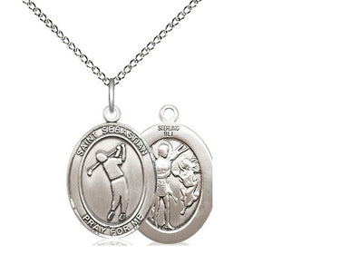 Sterling Silver St. Sebastian Golf Medal Necklace 3/4 x 1/2 inch with 18 inch chain by Bliss