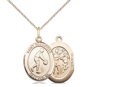 14kt Gold Filled St Sebastian Basketball Medal Necklace 3/4 x 1/2 inch on 18 inch chain by Bliss