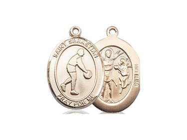 14kt Solid Gold St Sebastian Basketball Medal Pendant 3/4 x 1/2 inch handcrafted by Bliss