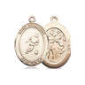 14kt solid gold St. Sebastian soccer medal pendant 3/4 x 1/2 inches handcrafted by Bliss Manufacturing USA