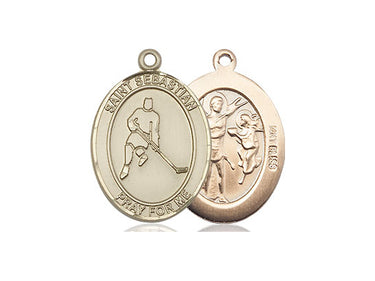 14kt Solid Gold St. Sebastian Ice Hockey Medal Pendant 3/4 x 1/2 inch by Bliss Manufacturing