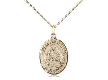 14kt Gold Filled St. Madonna Del Ghisallo Patron Saint Medal Necklace, 3/4 x 1/2 inch, 18 inch Chain, Bliss Manufacturing