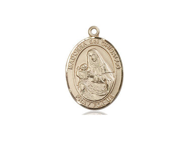 14kt Solid Gold St. Madonna Del Ghisallo Patron Saint Medal Pendant, 3/4 x 1/2 inch, Bliss Manufacturing USA