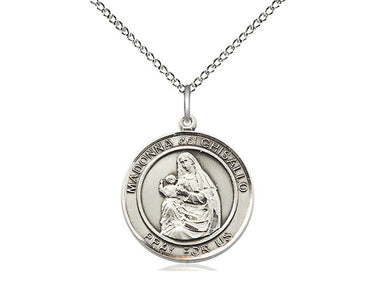 Sterling Silver Madonna Del Ghisallo Patron Saint Medal Necklace 3/4 x 5/8 inches 18 inch chain Bliss