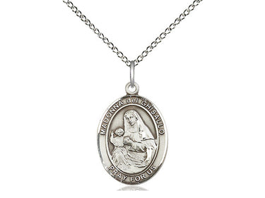 Sterling Silver St. Madonna Del Ghisallo Medium Medal Necklace 3/4 inch by 1/2 inch on 18 inch Chain by Bliss