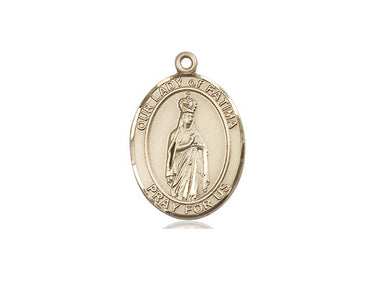 14kt solid gold Our Lady of Fatima medal pendant, 3/4 x 1/2 inch, handcrafted by Bliss Manufacturing