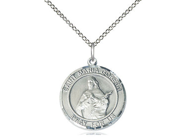 Sterling Silver St. Maria Goretti Patron Saint Medal Necklace 3/4 x 5/8 inches with 18 inch Chain by Bliss Manufacturing