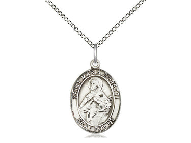 Sterling Silver St. Maria Goretti Patron Saint Medal Necklace 3/4 x 1/2 inches with 18 inch Chain by Bliss Manufacturing