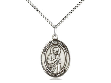 Sterling silver St. Isaac Jogues patron saint medal necklace 3/4 x 1/2 inch on 18 inch curb chain by Bliss
