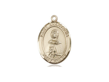 14kt solid gold St. Anastasia patron saint medal pendant, 3/4 x 1/2 inches, handcrafted by Bliss