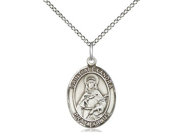 Sterling Silver St. Alexandra Patron Saint Medal Necklace 3/4 x 1/2 inch on 18 inch Chain by Bliss