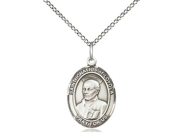 Sterling Silver St. Ignatius of Loyola Patron Saint Medal Necklace 3/4 x 1/2 inches on 18 inch curb chain by Bliss