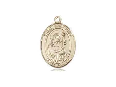 14kt Solid Gold St. Gertrude of Nivelles Medium Medal Pendant 3/4 x 1/2 inches by Bliss Manufacturing
