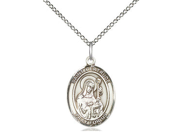 Sterling Silver St. Gertrude of Nivelles Medium Patron Saint Medal Necklace 3/4 inch by 1/2 inch on 18 inch Chain by Bliss