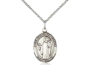 Sterling Silver St. Joseph The Worker patron saint medal necklace, 3/4 x 1/2 inch pendant on 18 inch chain, handcrafted by Bliss USA