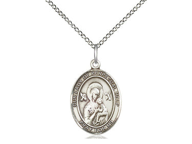 Sterling Silver Our Lady of Perpetual Help Medal Necklace 3/4 x 1/2 on 18 inch Chain by Bliss