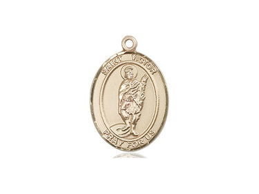 14kt solid gold St. Victor of Marseilles patron saint medal pendant, 3/4 inch by 1/2 inch, handcrafted by Bliss Manufacturing USA