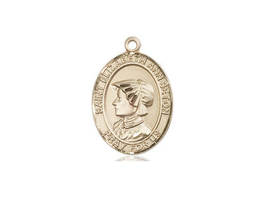 14kt solid gold St. Elizabeth Ann Seton patron saint medal pendant, 3/4 inch by 1/2 inch, handcrafted by Bliss Manufacturing