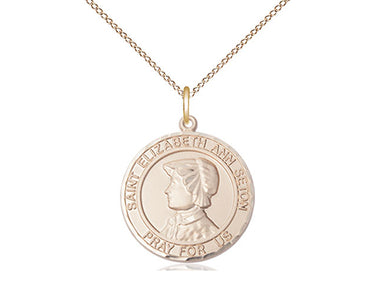 Gold filled St. Elizabeth Ann Seton patron saint medal necklace with 18 inch curb chain, handcrafted by Bliss