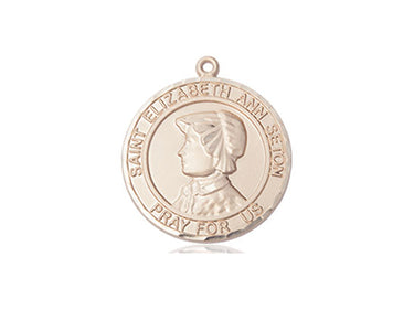 14kt solid gold St. Elizabeth Ann Seton patron saint medal pendant, 3/4 inch by 5/8 inch, handcrafted by Bliss Manufacturing