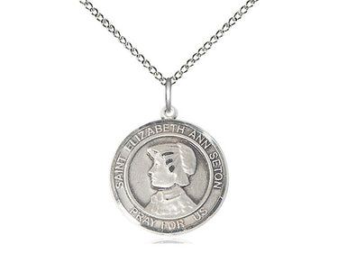 Sterling silver St. Elizabeth Ann Seton patron saint medal necklace with 18 inch curb chain, handcrafted by Bliss