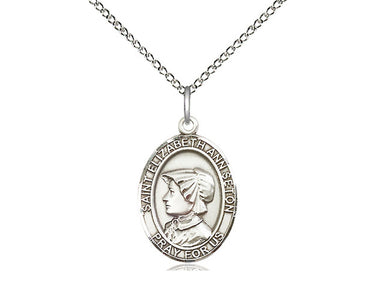 Sterling silver St. Elizabeth Ann Seton patron saint medal necklace with 18 inch curb chain, handcrafted by Bliss