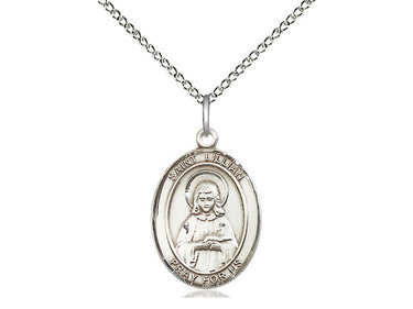 Sterling silver St. Lillian patron saint medal necklace 3/4 x 1/2 inch with 18 inch chain by Bliss