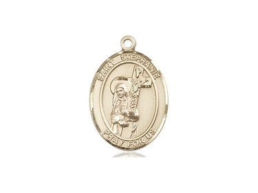 14kt Solid Gold St. Stephanie Patron Saint Medal Pendant 3/4 x 1/2 inch by Bliss