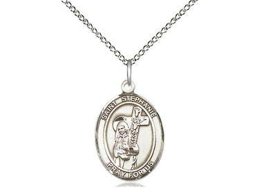 Sterling Silver St. Stephanie Patron Saint Medal Necklace 3/4 inch by 1/2 inch on 18 inch chain by Bliss